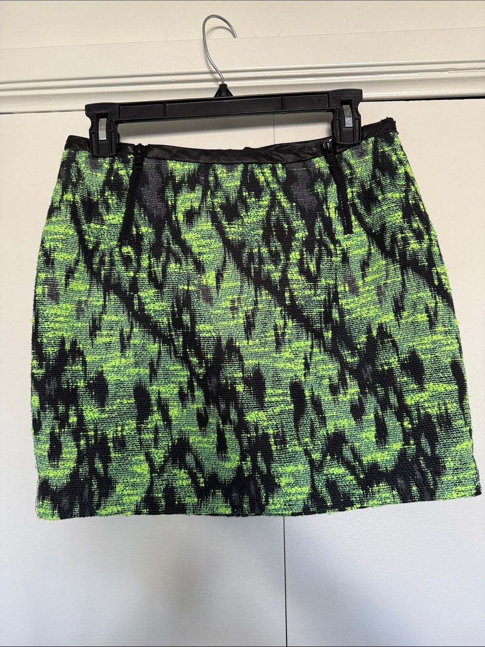 Astr Neon Green and Black Patterned Mini Skirt